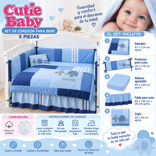 🩵Cutie Baby – Set de Edredón para Bebé 5 Piezas💛