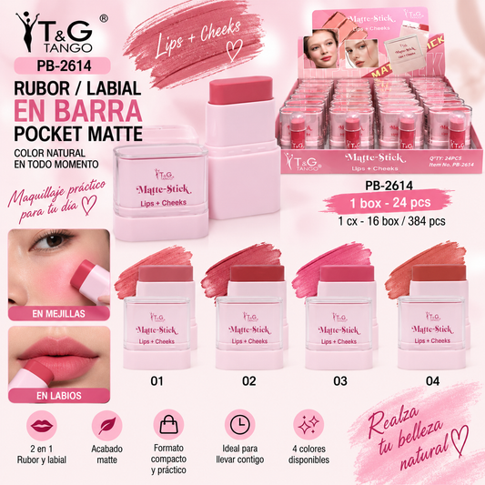 🌸 T&G RUBOR / LABIAL EN BARRA POCKET MATTE  PB-2614 x24 Box 💛