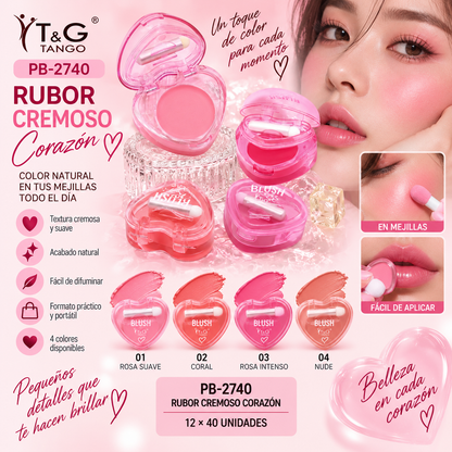 💗 T&G RUBOR CREMOSO CORAZÓN PB-2740 x12 Box 💛