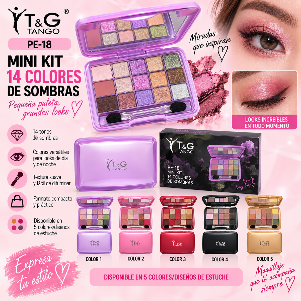 🌈 T&G MINI KIT 18 COLORES DE SOMBRAS PE-18 x24 Box 💛