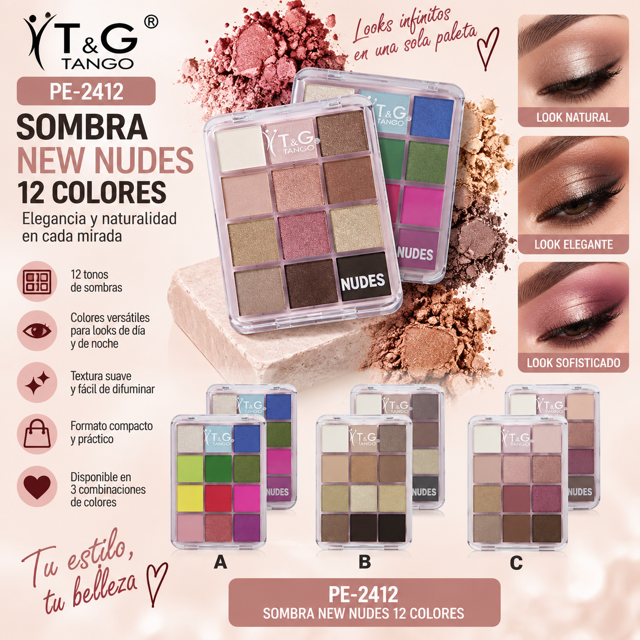 🤎 T&G SOMBRA NEW NUDES 12 COLORES PE-2412 & 🌈 T&G SOMBRA NEW NUDES COLORIDO 24 Box PE-2412A 💛