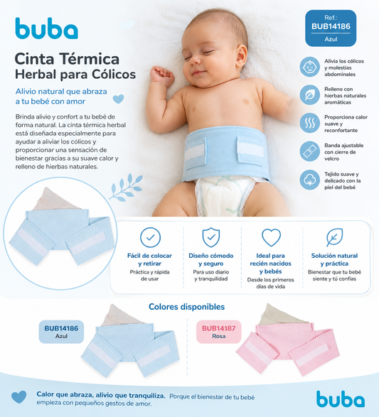 💚 Buba Cinta Térmica Herbal para Cólicos – BUB14186 (Azul) BUB14187 (Rosa)