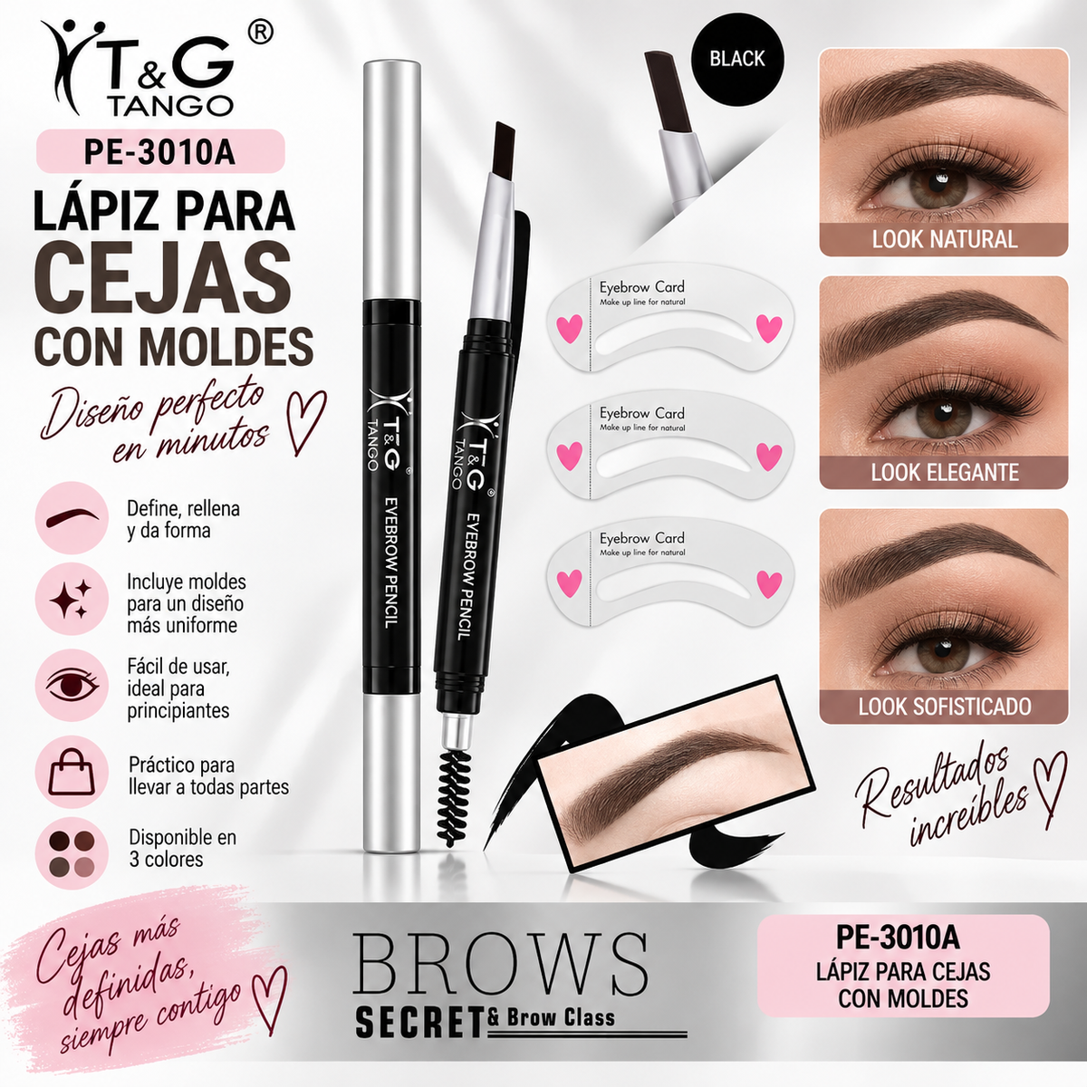 ✨T&G LÁPIZ PARA CEJAS CON MOLDES PE-3010A x24 Box 💛