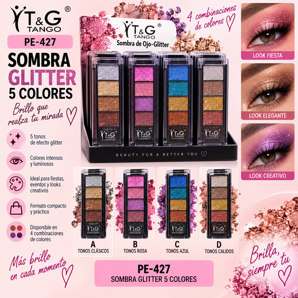🌈 T&G SOMBRA GLITTER 5 COLORES PE-427 x48 Box 💛