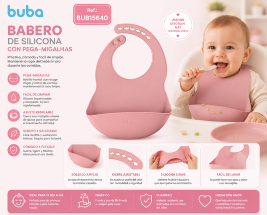 💚 Buba Babero de Silicona con Recoge Migas Rosa BUB15640