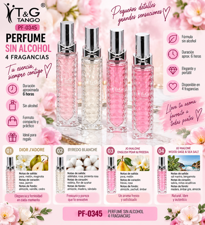 🌷T&G PERFUME SIN ALCOHOL 4 FRAGANCIAS PF-0345 x24 Box