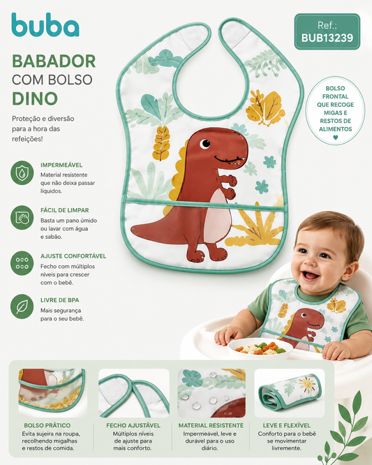 Babero con Bolsillo Dino BUB13239 🦖💚