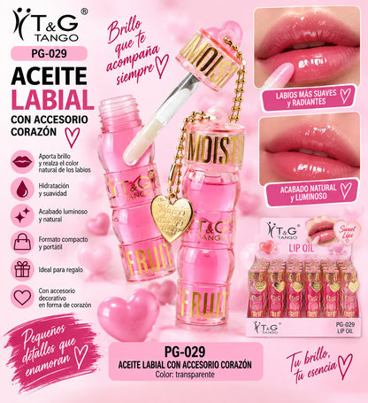 💗 T&G ACEITE LABIAL CON ACCESORIO CORAZÓN PG-029 x24 Box 💛