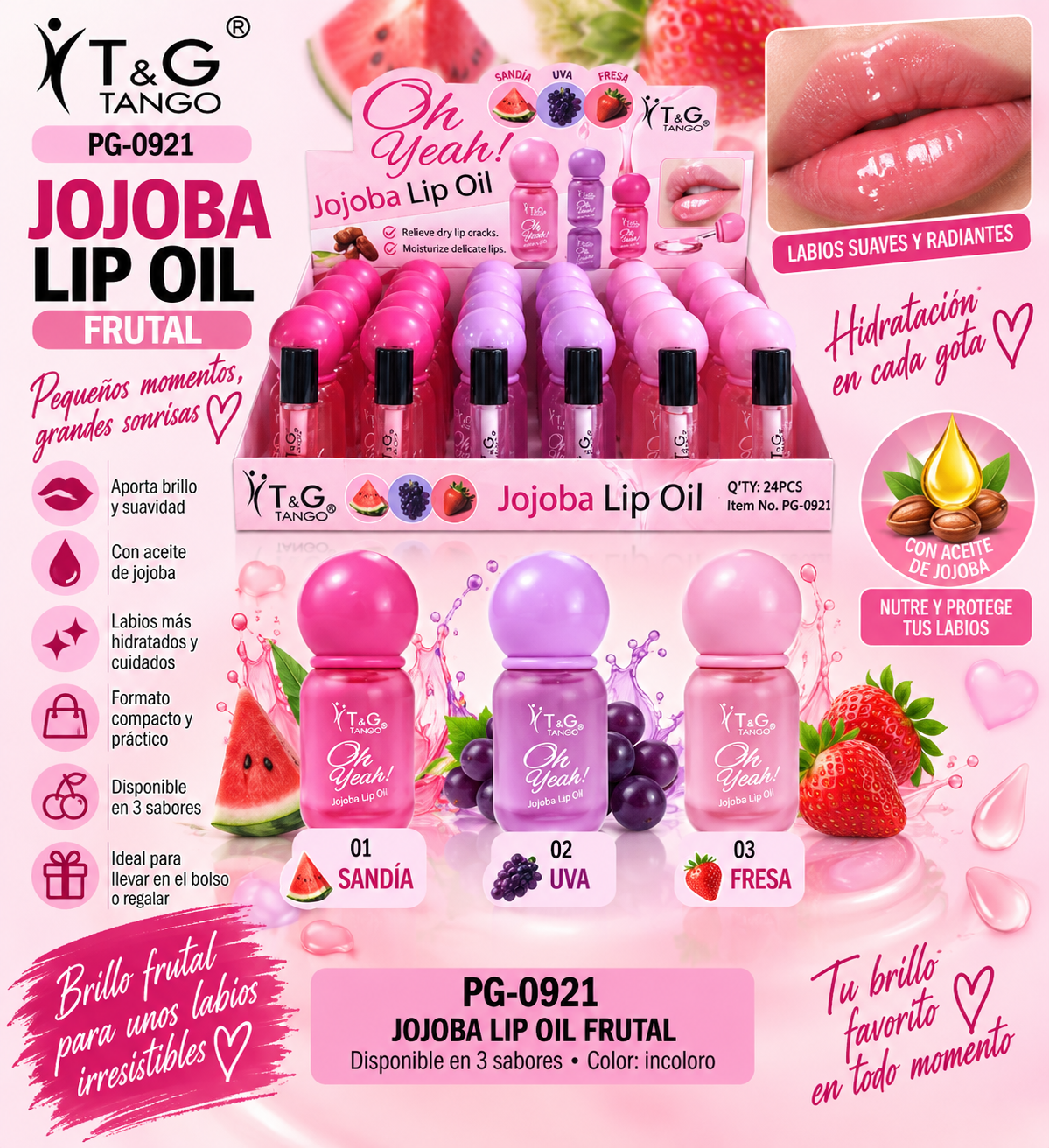 🍓T&G JOJOBA LIP OIL FRUTAL PG-0921 x24 Box 💛