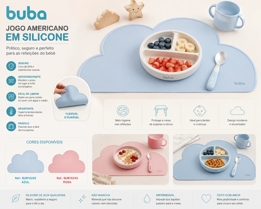 Buba Juego Americano de Silicona 14m+ 48×27×0,5cm. ☁️🍽️✨