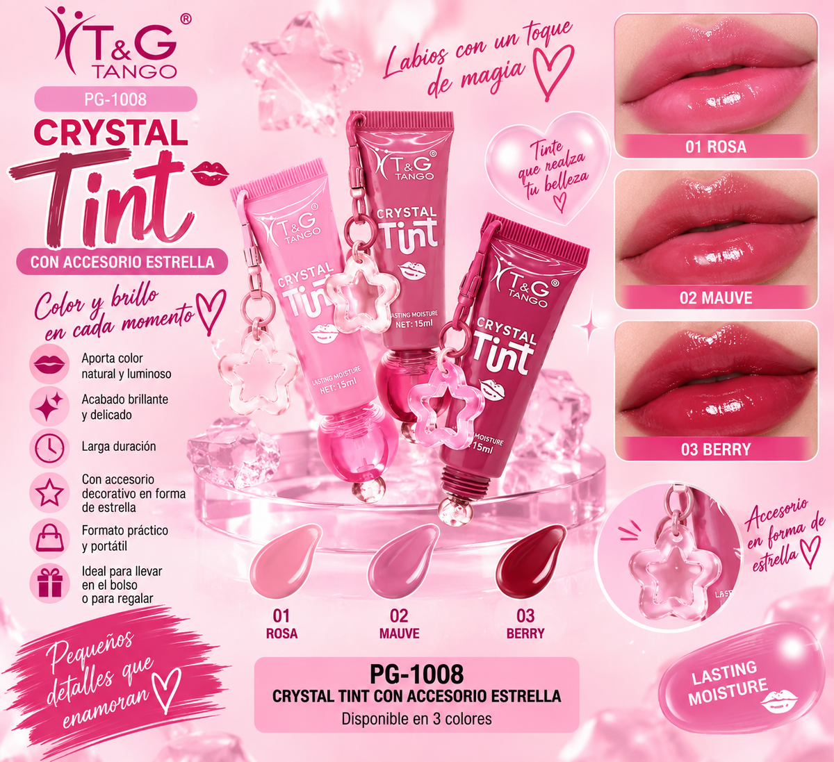 ⭐ T&G CRYSTAL TINT CON ACCESORIO ESTRELLA PG-1008 x24 Box 💛