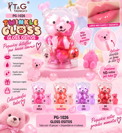 🧸 T&G GLOSS OSITOS • TUBO CON 10 PIEZAS PG-1026 💛