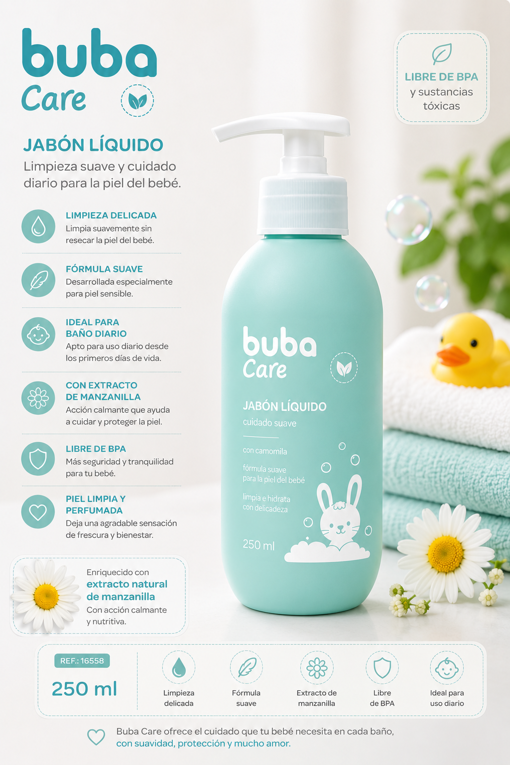 Buba Care para Bebés
🛁 Jabón Líquido 250 ml
BUB16558 - 400ml Bub16559 💚