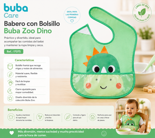 Buba Babero con Bolsillo Zoo
🦖 Dino – BUB17075 💚