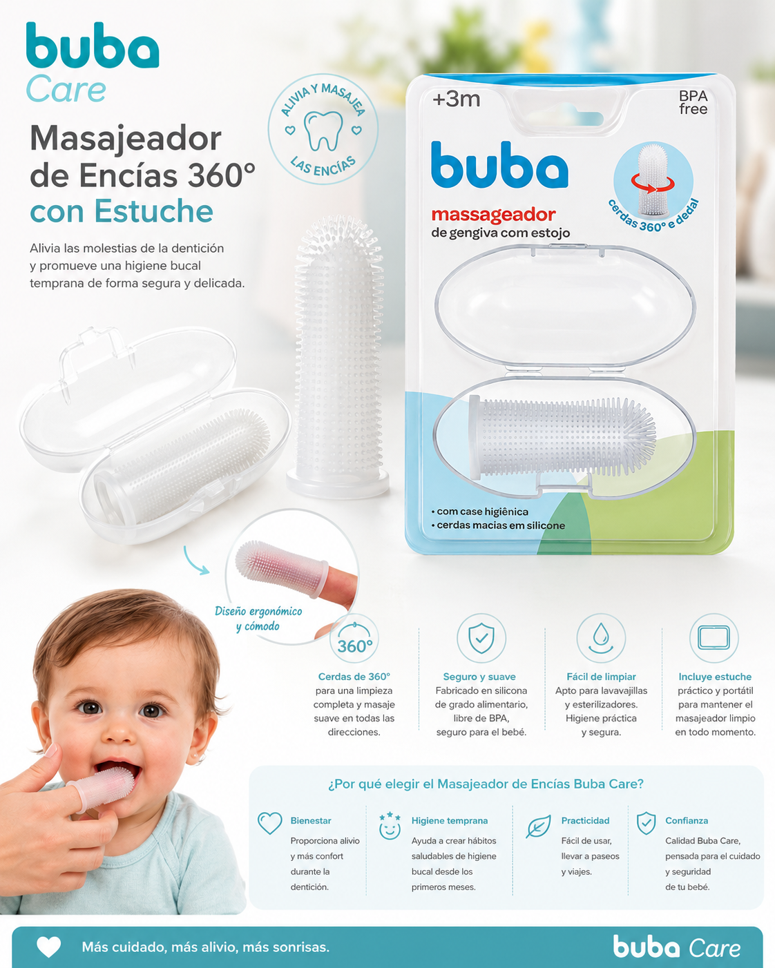 💚 Buba Masajeador de Encías 360° con Estuche 3m+ BUB17242