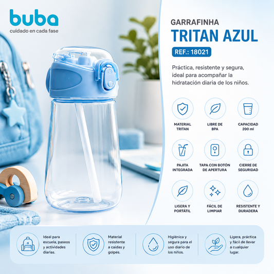 Buba Botella Tritan con Pajita 360ml 2Años+ Azul BUB18021 8x15x8cm