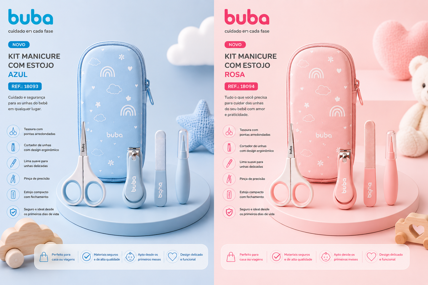 💚 Buba Kit de Manicura para Bebé con Estuche Azul - BUB18093 / Rosa BUB18094