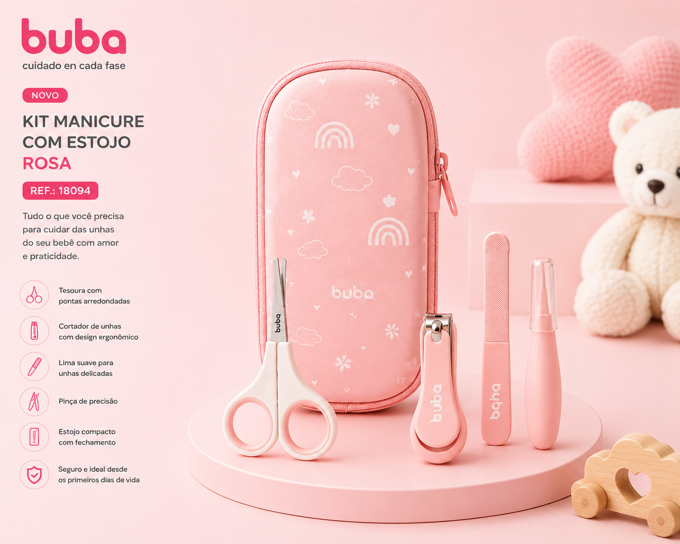 💚 Buba Kit de Manicura para Bebé con Estuche Azul - BUB18093 / Rosa BUB18094