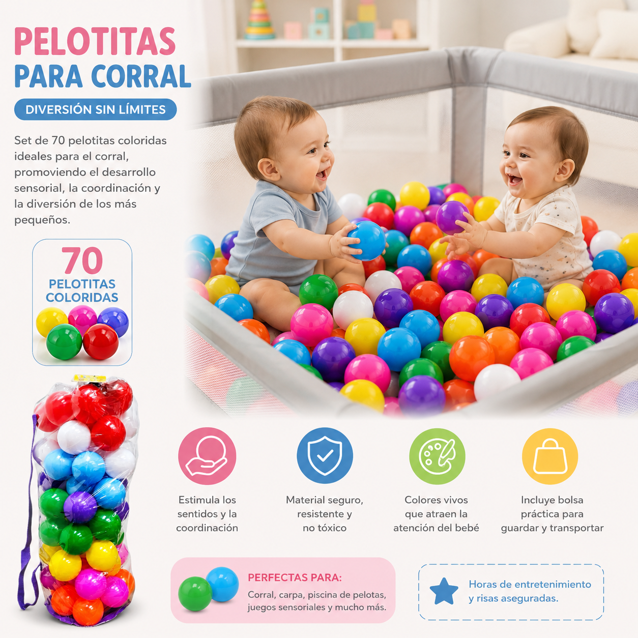 💚 Pelotitas Set de 70 unidades Coloridas para Corral - 230018