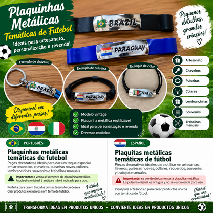 Mega Promociones ✨ Plaquitas Metálicas Temáticas de Fútbol – Brasil, Paraguay, Italia y más Países ⚽ | Pack x100 Unidades | Caja Cerrada x600 Unidades Surtidas