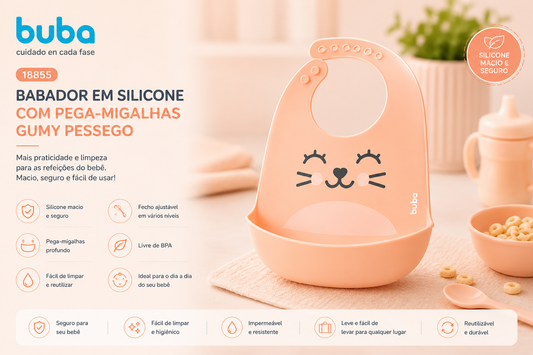Buba Babero de Silicona con Recoge Migas Gumy Durazno BUB18855 🩷