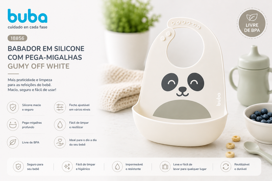 Buba Babero de Silicona con Recoge Gummy of White BUB18856 💚