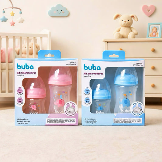 Buba Kit de 2 Biberon Easy Flow 120 ml + 270 ml - Rosa – BUB20981 - Azul BUB20982