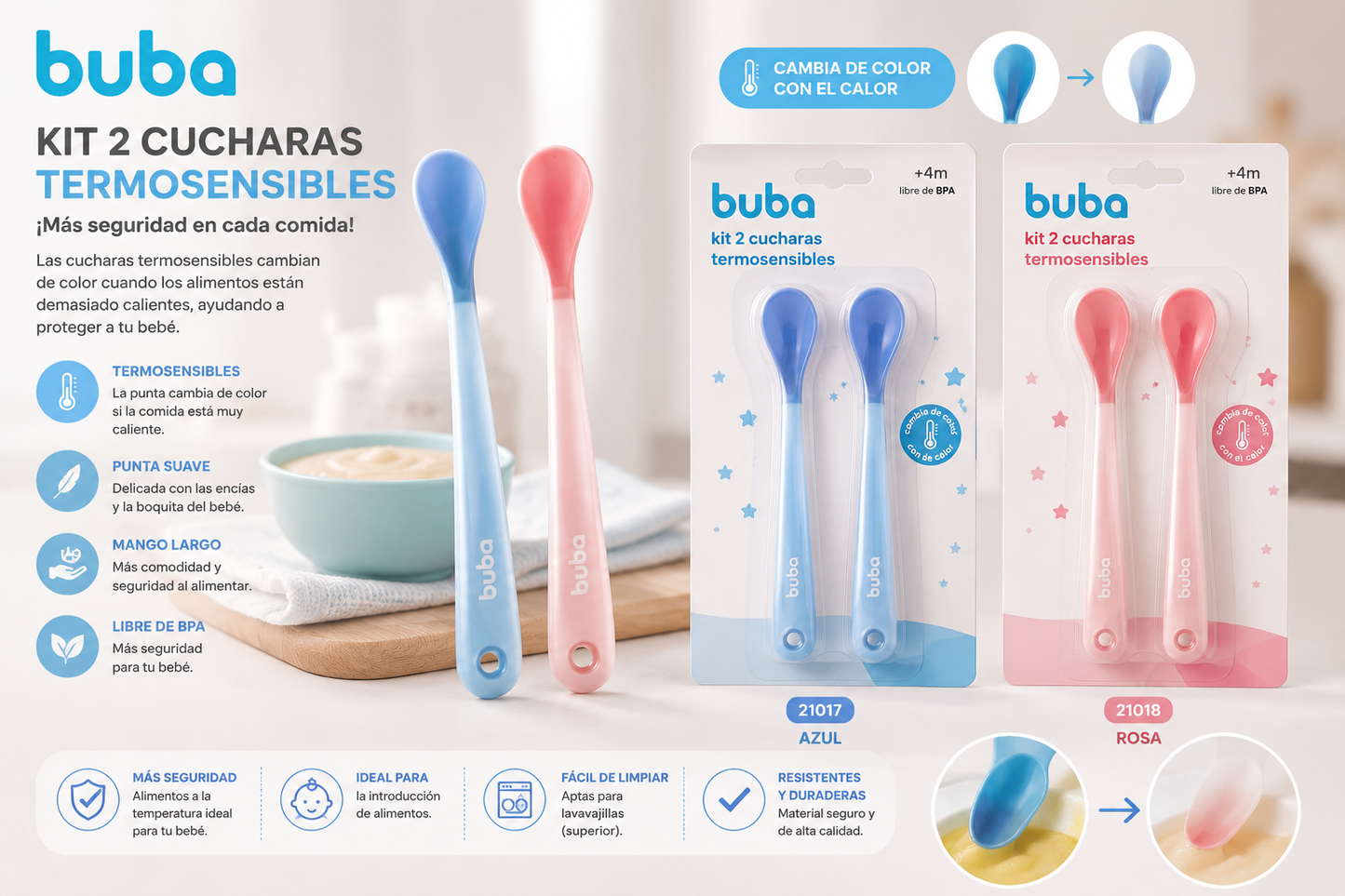 Buba Kit 2 Cucharas Termosensibles 🩵 Azul BUB21017