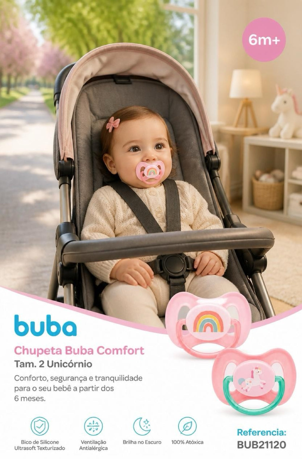 💚 Buba Kit de Chupetas Buba Comfort Tam. 2 Magic Unicornio BUB21120 👶 A partir de 6 meses