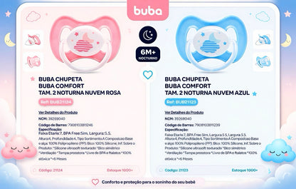 💚 Buba Chupeta Buba Comfort Tam. 2 Noturna Nuvem Azul BUB21123 - Rosa BUB21124                                  👶 A partir de 6 meses