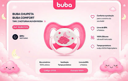 💚 Buba Chupeta Buba Comfort Tam. 2 Noturna Nuvem Azul BUB21123 - Rosa BUB21124                                  👶 A partir de 6 meses