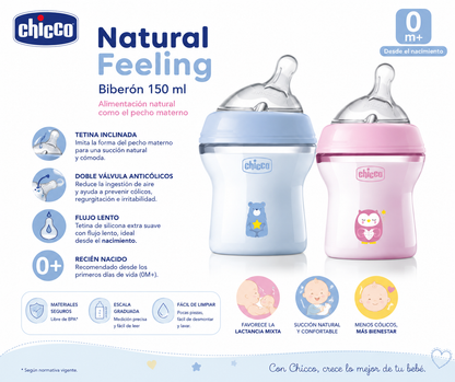 Chicco Biberón Natural Feeling 0M+ 150 ml
Colores: Rosa, Azul y Amarillo
Ref.:81311-10 / 81311-20