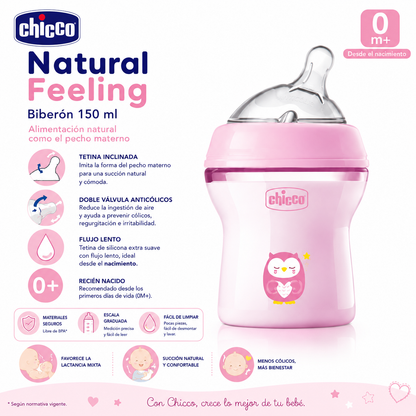 Chicco Biberón Natural Feeling 0M+ 150 ml
Colores: Rosa, Azul y Amarillo
Ref.:81311-10 / 81311-20