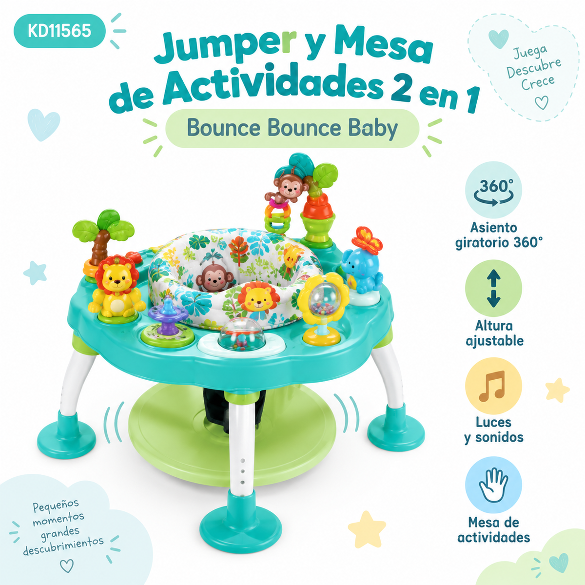 Jumper y Mesa de Actividades 2en1 Bounce Asiento giratorio 360° - Bounce Baby KD11565 - 115651 🩵🩷