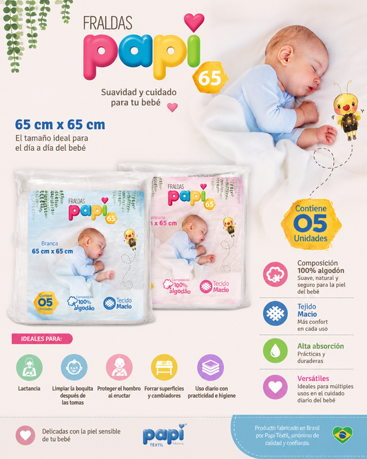 Bebé Fraldas Caricia Papi 65x65cm – Pack con 5 Unidades Colorido & Branco - 7896700