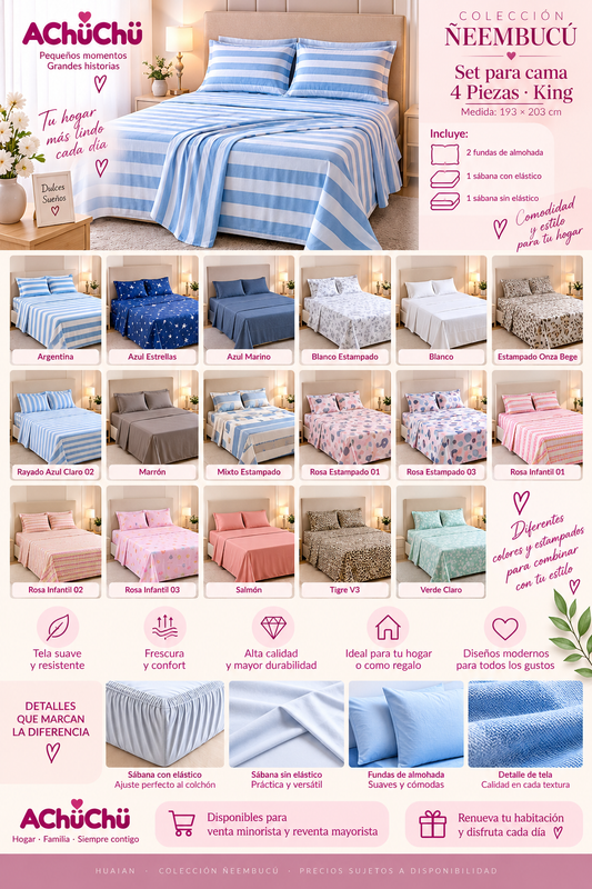 Hogar Set para Cama King 4 Piezas – Colección Ñeembucú
Medida: 193 × 203cm - H010