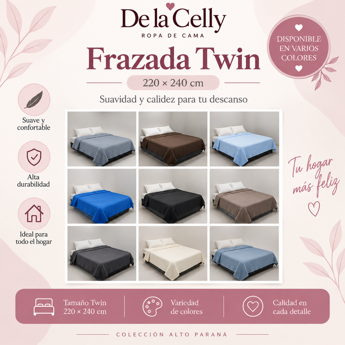 Hogar Frazada Twin – 220 × 240 cm 💛