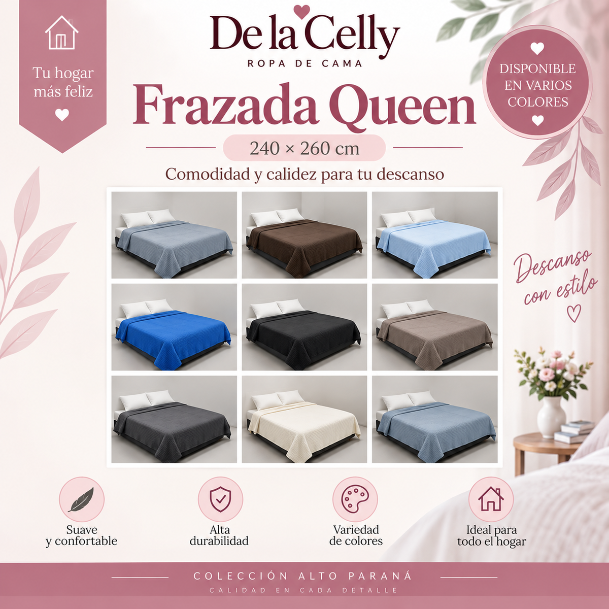 Hogar ✨ Frazada Queen – 240 × 260 cm 💛