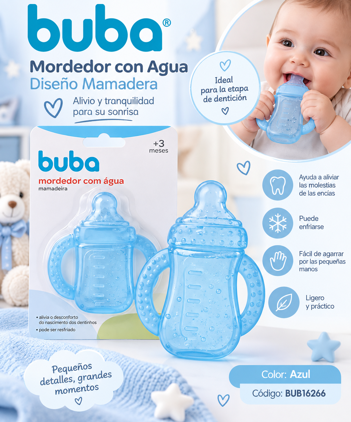 BUBA – Mordedor con Agua Diseño Mamadera Azul / Rosa 
BUB16266/67