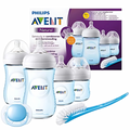 AVENT BIBERON KIT X4 NATURAL+CHUPETE+CEPILLO AZUL / ROSA / TRANSPARENTE 30101-30103-30104