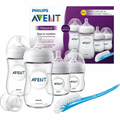 AVENT BIBERON KIT X4 NATURAL+CHUPETE+CEPILLO AZUL / ROSA / TRANSPARENTE 30101-30103-30104