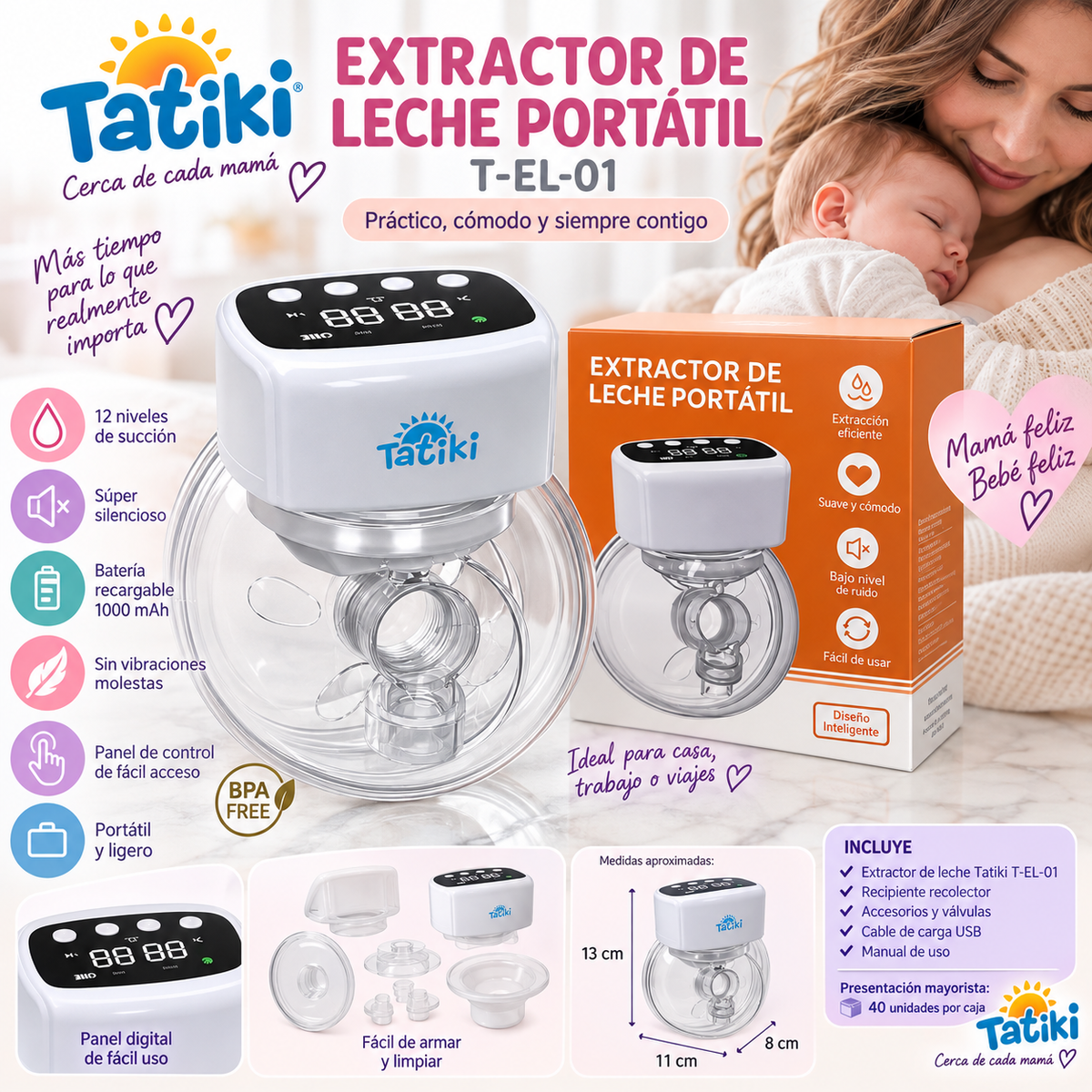 Extractor de Leche Portátil Tatiki T-EL-01 – Batería 1000 MAH ✨