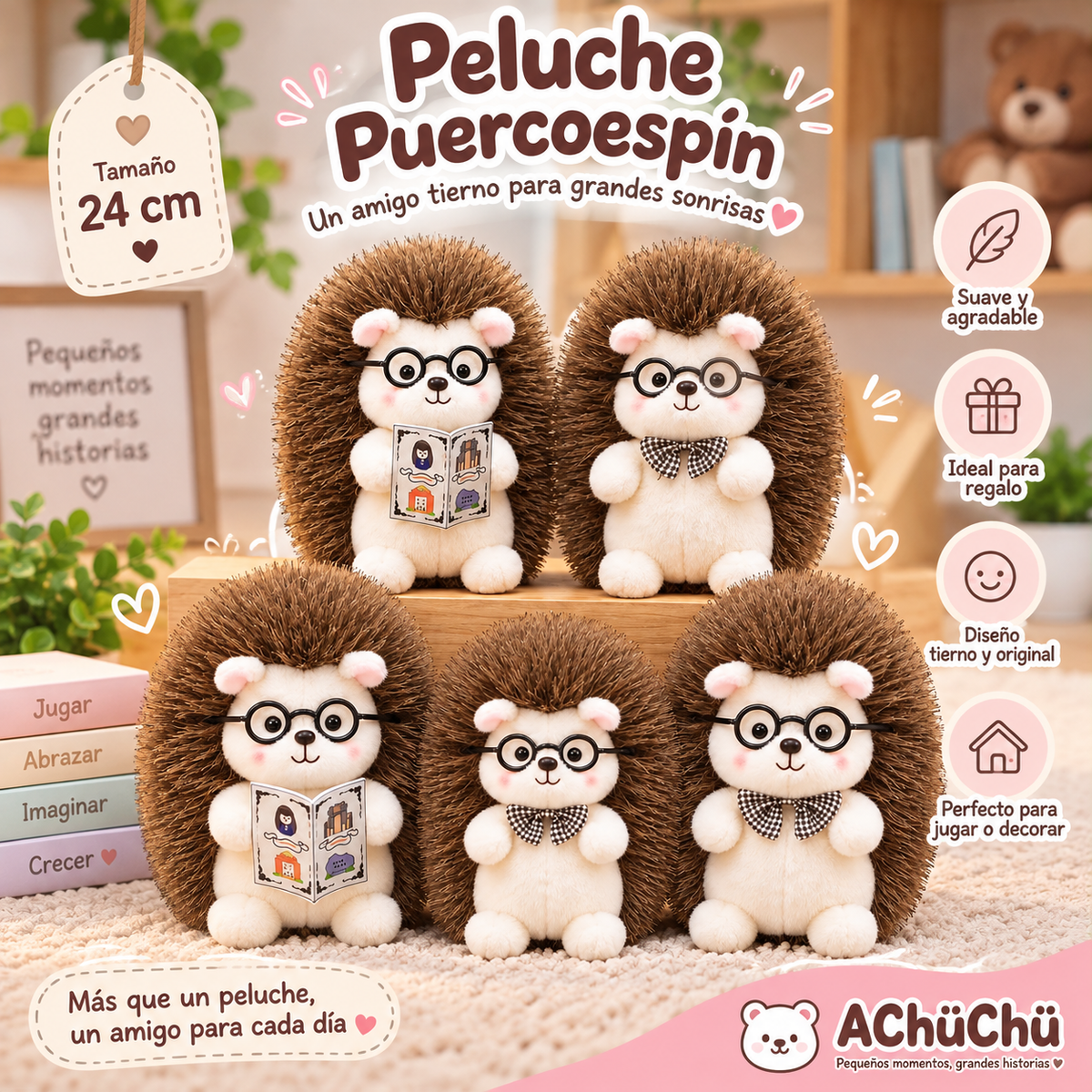 🦔 Peluche Puercoespín con Gafas – 24cm - MZ479741 🧡
¡Un compañero tierno y encantador para los más pequeños! 🤎
