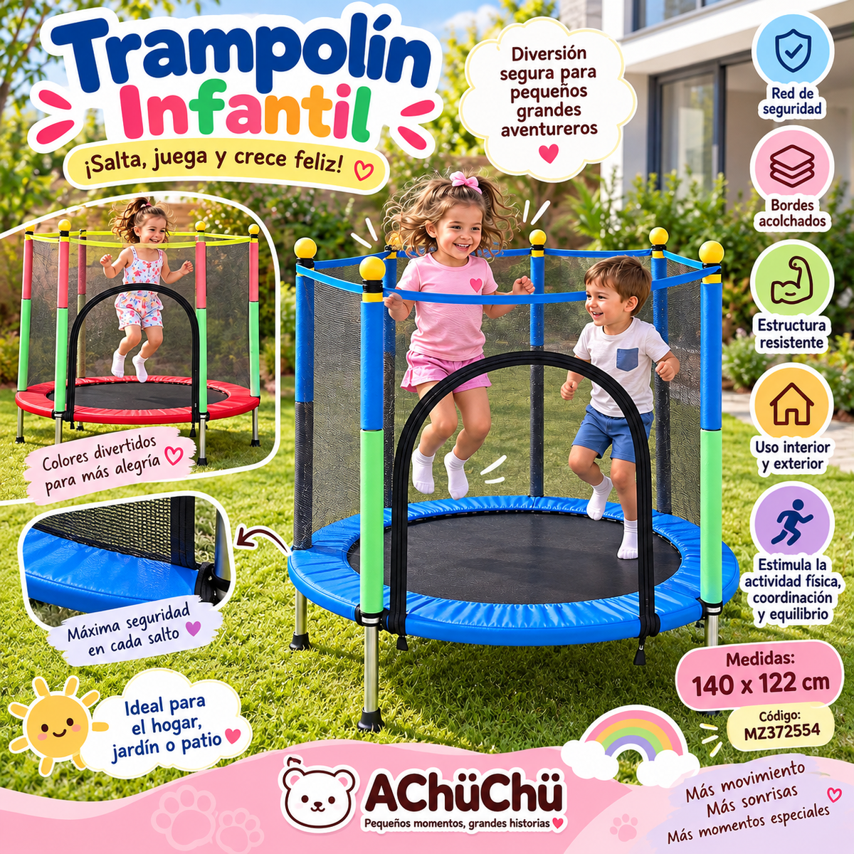 Trampolín Infantil con Red de Seguridad – 140×122cm
MZ372554 💛