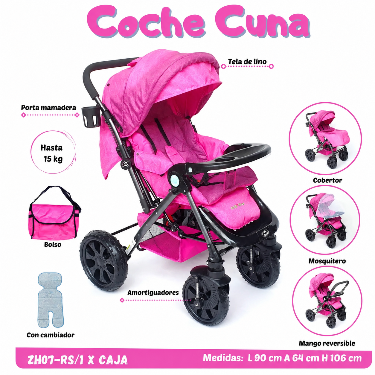 🩷 Noel & Natty Carrito Cuna Rosa ZH07 ✨