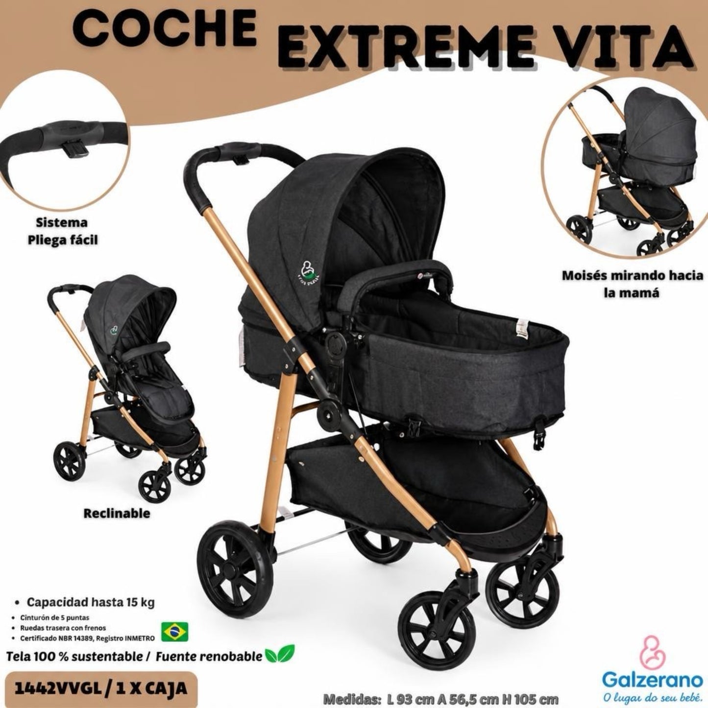 🖤GALZERANO COCHE CUNA EXTREME VITA - 1442VVGL ✨