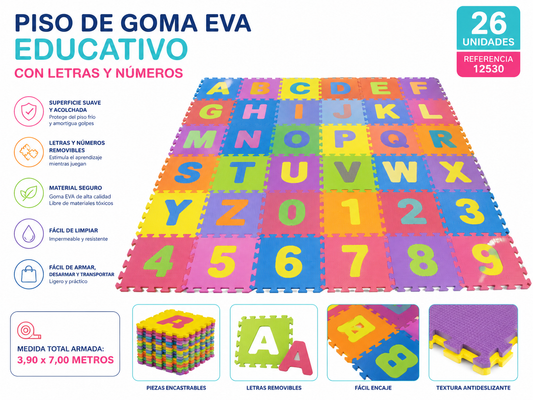 Tapete de Piso de goma EVA educativo con letras y números 12530 ✨