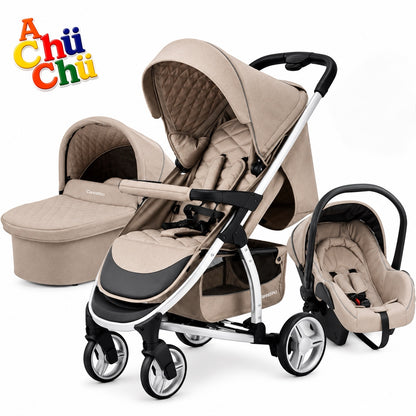 Carestino LONDON 3en1 es un sistema de paseo 3 en 1, pensado para acompañar al bebé desde recién nacido. Incluye cochecito, moisés y Baby Seat, que pueden acoplarse a la estructura según cada etapa 🧡