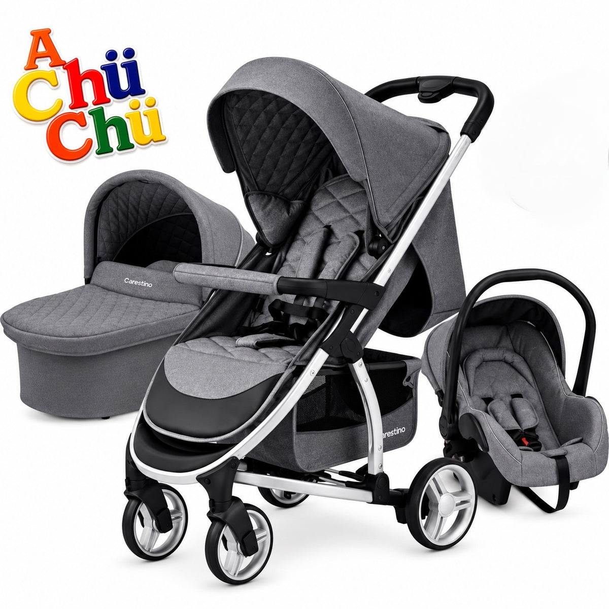 Carestino LONDON 3en1 es un sistema de paseo 3 en 1, pensado para acompañar al bebé desde recién nacido. Incluye cochecito, moisés y Baby Seat, que pueden acoplarse a la estructura según cada etapa 🧡