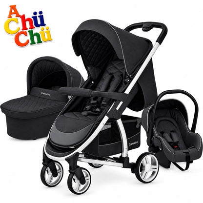 Carestino LONDON 3en1 es un sistema de paseo 3 en 1, pensado para acompañar al bebé desde recién nacido. Incluye cochecito, moisés y Baby Seat, que pueden acoplarse a la estructura según cada etapa 🧡